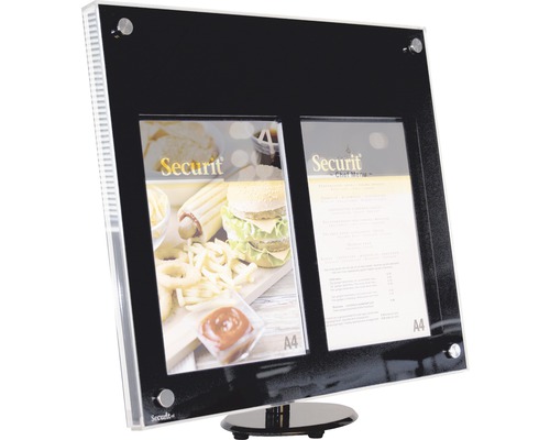 LED Informations-Display mit Tischfuß Acrylic schwarz 2x DIN A4