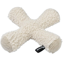 Jouet pour chien en peluche en forme de X avec texture type peluche, extrémités côtelées et District 70 Logo.