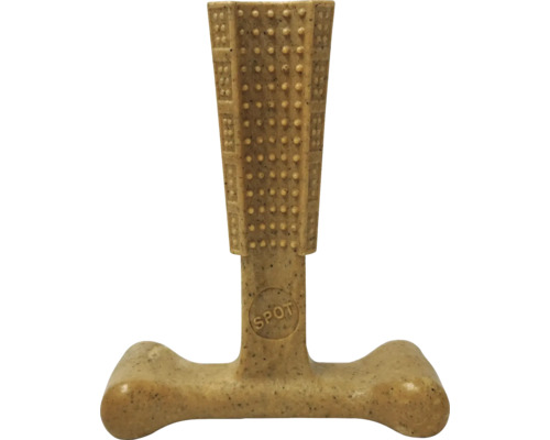 Jouet à mâcher pour chiens en forme de T avec surface à picots pour soin dentaire, beige tacheté, Spot Logo.