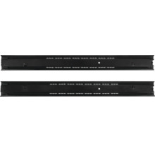 Deux coulisses de tiroir télescopiques en métal noir.