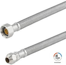 Tuyau sanitaire flexible avec tresse en acier inoxydable, raccord vissé et certification DVGW.