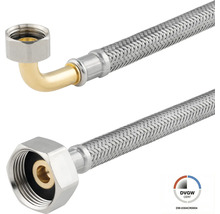 Tuyau flexible blindé en acier inoxydable avec coude à 90 degrés et écrou-raccord, certifié DVGW.