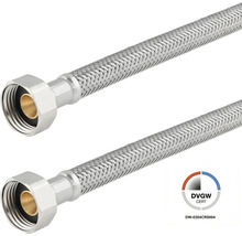 Flexible de raccordement avec tressage en acier inoxydable, écrou raccord et joint, certifié DVGW.