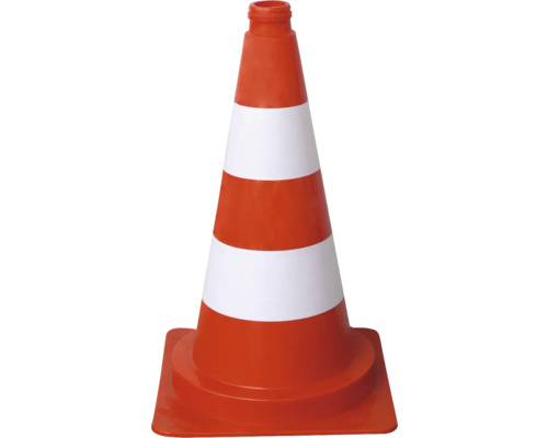 Orange-weiß gestreifter Leitkegel aus Kunststoff zur Baustellenabsicherung.