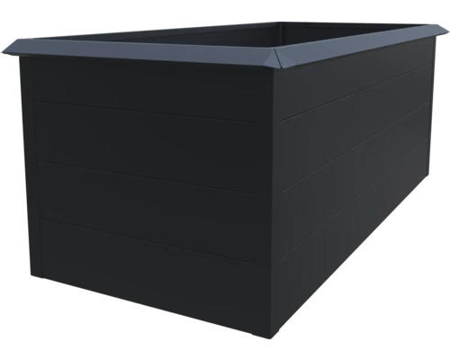 Carré potager rectangulaire en métal anthracite avec panneaux horizontaux.