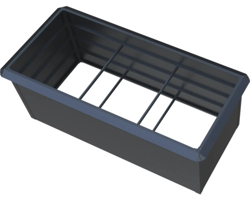 Cadre de potager surélevé rectangulaire en métal anthracite avec barres transversales de renfort.