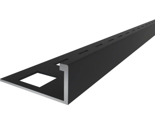 Profilé de finition noir pour carrelage, profilé en angle en aluminium avec bord rectangulaire et aile perforée.