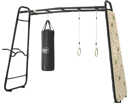 Station de fitness exterieure GetSet avec mur d escalade sac de frappe anneaux de gymnastique et station de dips de EXIT Toys