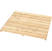 Holzfussboden-Element aus hellen Nadelholz-Dielen für Gartenhäuser oder Terrassen.