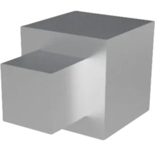 Graues, stufenförmiges Bauteil aus Metall für Montagezwecke.