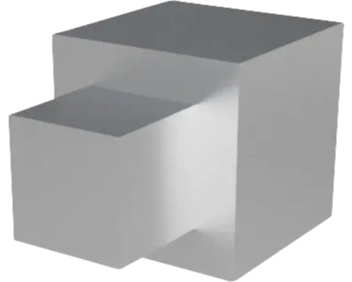 Graues, stufenförmiges Bauteil aus Metall für Montagezwecke.