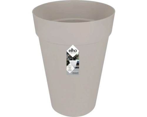 Grauer elho Blumentopf aus recyceltem Kunststoff mit einfachem Bewässerungssystem.