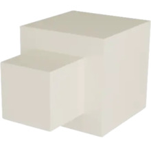 Geometrisches Dekorelement, würfelförmiges Endstück oder Außenecke mit glatter Oberfläche.