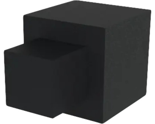Schwarzes, quadratisches Montageelement in L-Form mit matter Oberfläche.
