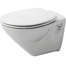 Cuvette de WC suspendue en céramique avec abattant fermé.