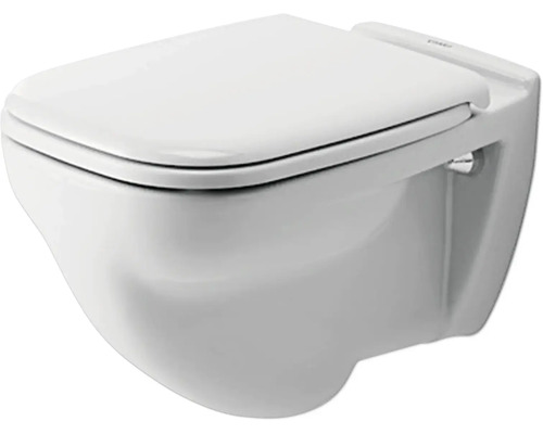 WC suspendu en céramique avec abattant assorti.