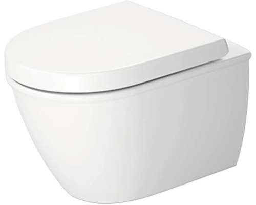 WC suspendu avec abattant en céramique blanche, design sans bride.