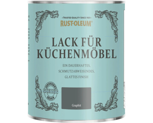 Peinture meubles cuisine Rust-Oleum graphite, finition lisse, durable, résistante à la saleté, certifiée sans danger pour les jouets.