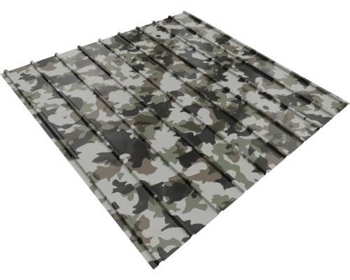 Trapezblech aus Metall mat Camouflage-Muster.