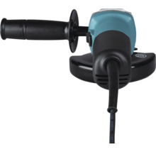 Winkelschleifer mit Seitengriff und Schutzhaube, Rückansicht.