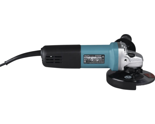 Makita Winkelschleifer 9558HNR für 125 Millimeter Scheiben, Gehäuse in Petrol und Schwarz, mit Netzkabel.