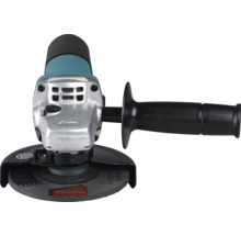 Winkelschleifer mit Getriebegehäuse aus Metall, Seitengriff und Schleifscheibe.