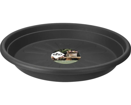 Anthrazitfarbener runder Untersetzer für Blumentöpfe aus recyceltem Kunststoff von elho.