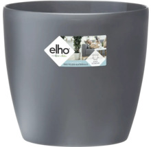 Pot de fleurs Elho en plastique recyclé, rond, gris. Elho Logo. Fabriqué à partir de matériaux recyclés. Facile à déplacer.