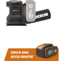 Ponceuse excentrique sans fil Worx Nitro 20 Volt avec batterie 4,0 Amperes-heures gratuite.