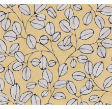 Papier peint avec un motif graphique de feuilles composé de branches et de feuilles ovales.