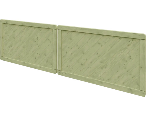 Panneau de clôture en bois avec lattes diagonales et cadre en bois.