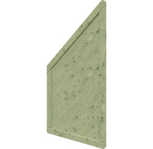 Élément brise-vue biseauté en bois, imprégné sous pression, avec lamelles diagonales.