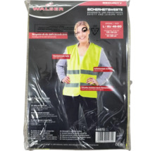 Walser Sicherheitsweste in Verkaufsverpackung, fluoreszierend Gelb mit zwei reflektierenden Streifen, Größe L, Klettverschluss.