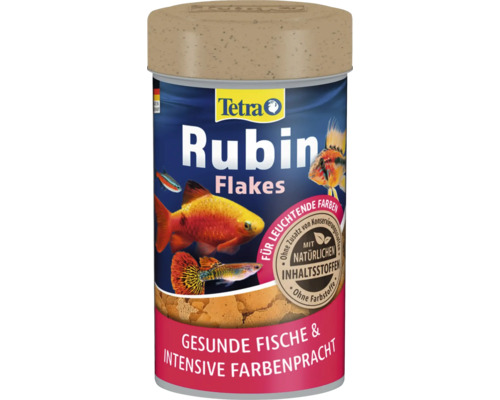 Tetra Rubin Flakes Fischfutter für Aquarienfische in einer Dose mit Deckel. Natürliche Inhaltsstoffe für gesunde Fische und intensive Farben.