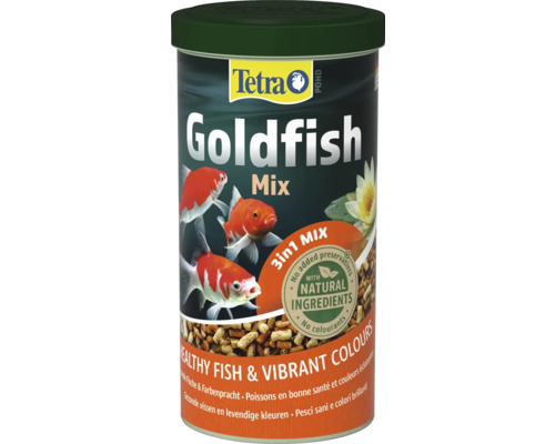 Tetra Pond Goldfish Mix drei in eins, Fischfutter für Teichgoldfische, natürliche Inhaltsstoffe ohne Konservierungsstoffe für Gesundheit und Farbe.