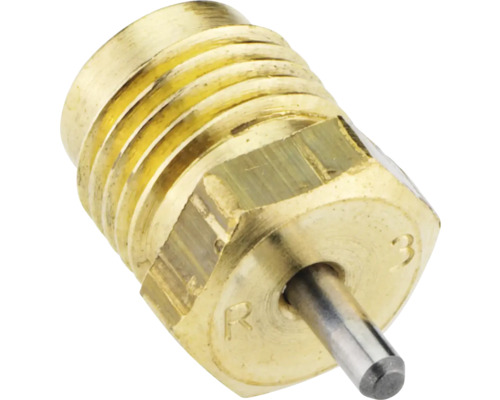 Ventiloberteil aus Messing für Heizkörper mit einem Metallstift.