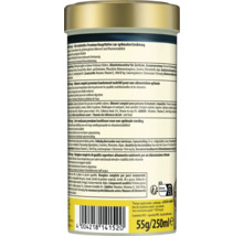Vue arrière boîte aliment PRO Energy pour poissons avec ingrédients, conseils, consignes de tri et code-barres, 55 grammes.