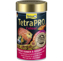 Nourriture TetraPRO Colour pour poissons d'aquarium en boîte pour des couleurs intenses avec ingrédients naturels et prébiotiques.
