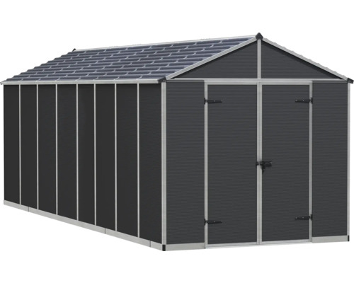 Gerätehaus aus Polycarbonat mit Satteldach und Doppeltür in Anthrazit