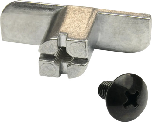 Connecteur de meuble en métal avec tête en forme de T et vis à empreinte cruciforme assortie