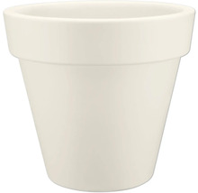 Pot de fleurs conique lisse avec un rebord large de couleur blanc crème.