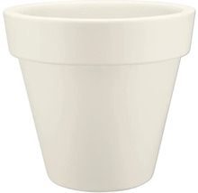 Cache-pot blanc crème de forme conique avec un rebord large.