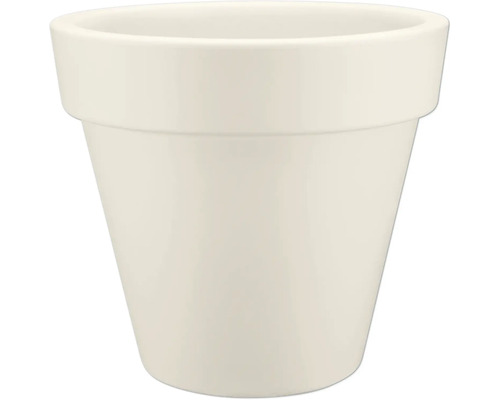 Cache-pot blanc crème de forme conique avec un rebord large.
