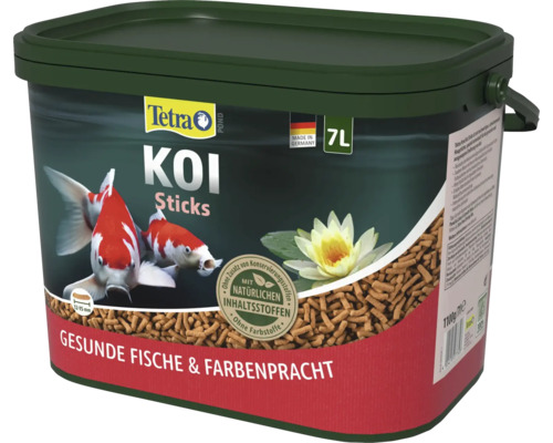 Nourriture pour poissons de bassin Tetra Pond Koi Sticks en seau de 7 litres pour des poissons sains et des couleurs éclatantes.
