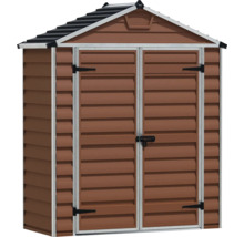 Abri de jardin avec toit à deux pans et double porte avec aspect panneaux