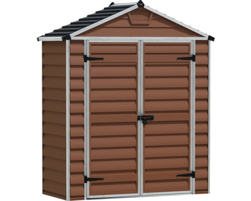 Abri de jardin avec toit à deux pans et double porte avec aspect panneaux