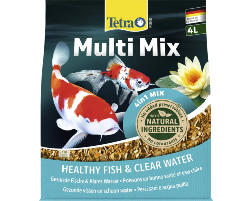 TetraPond Multi Mix 4 Liter Tetra Logo, Tetra Pond Multi Mix Fischfutter 4 in 1, 4 Liter, hergestellt in Deutschland, natürliche Inhaltsstoffe, für gesunde Fische.