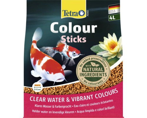 TetraPond Colour Sticks 4 Liter Tetra Pond Colour Sticks, Teichfischfutter für intensive Farben und klares Wasser, 4 Liter, 8 bis 12 Millimeter, ohne Konservierungsstoffe, Tetra Logo.