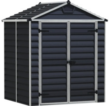Abri de jardin en plastique avec toit à deux versants et double porte en gris foncé