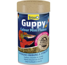 Tetra Logo, Tetra Guppy Colour Mini Flakes nourriture pour guppys pour des couleurs intenses et de la vitalité, avec des ingrédients naturels.
